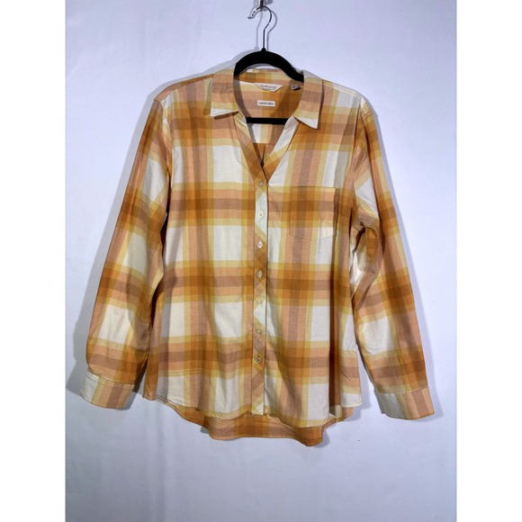 Weatherproof Vintage Tops - Western Plaid Flannel Weatherproof Vintage Button Up Shirt Womens Large Orange